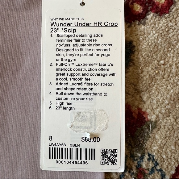 LULULEMON ATHLETICA {NWT} Wunder Under Crop II Roll Down Scallop | 8 Smoky Blush - Picture 9 of 11